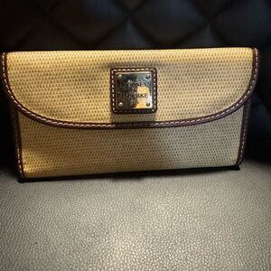 Dooney & Bourke Tan Woven Continental Wallet with Brown Trim